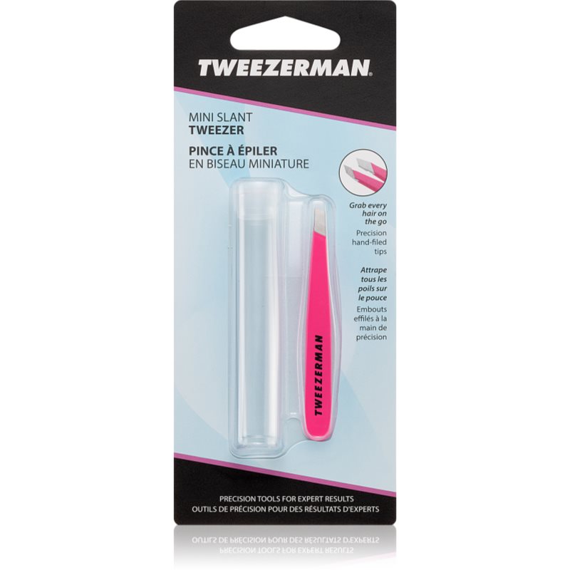 Tweezerman Mini Slant pensete cu varfurile tesite mini cu trusă de călătorie Neon Pink 1 buc-ro