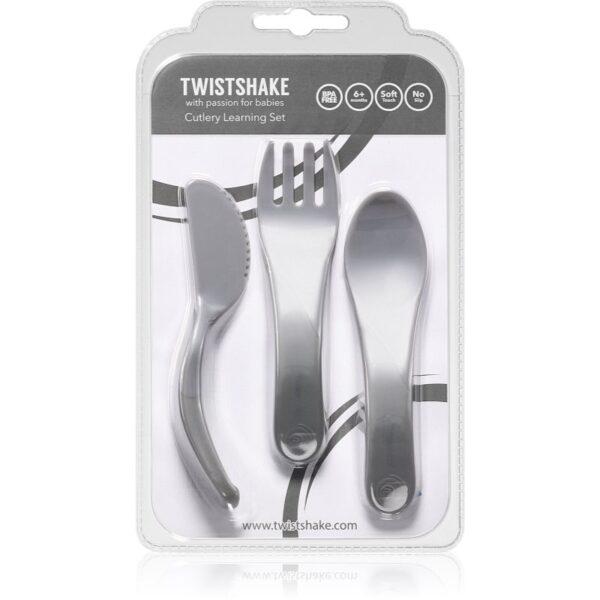 Twistshake Learn Cutlery tacâmuri pentru copii 6+m Pastel Grey 3 buc-Țena