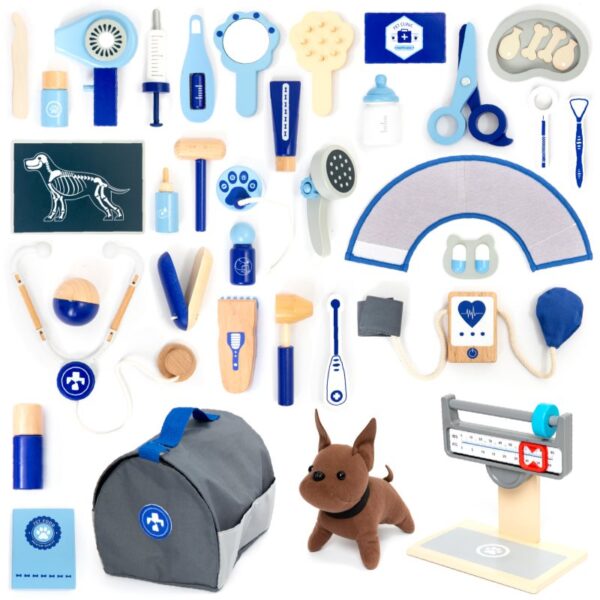 UMU Toys Veterinary set jucărie cu activități din lemn Blue 3y+-ro