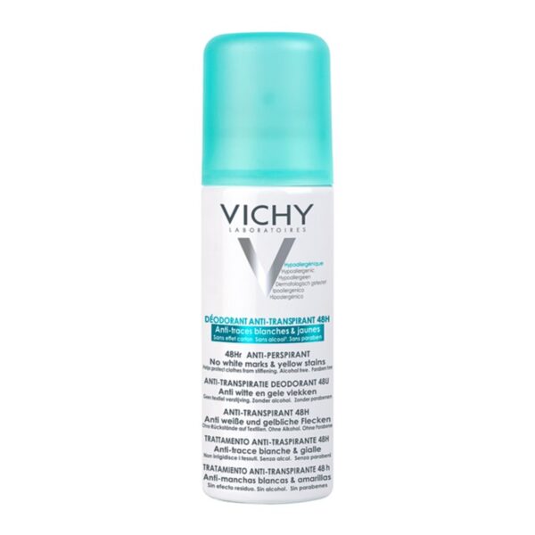 Vichy Deodorant 48h spray anti-perspirant impotriva petelor albe si galbene 125 ml-Țena