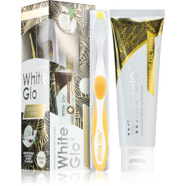 White Glo Coconut Oil Shine pasta de dinti cu efect innalbitor cu pensula Coconut and Mint Flavour 150 g-ro