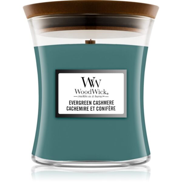 Woodwick Evergreen Cashmere lumânare parfumată 275 g-ro