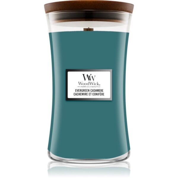 Woodwick Evergreen Cashmere lumânare parfumată 610 g-ro