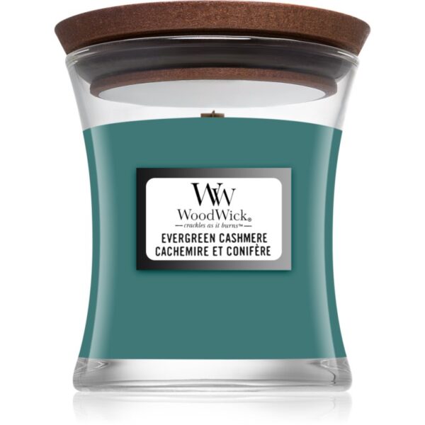 Woodwick Evergreen Cashmere lumânare parfumată 85 g-ro