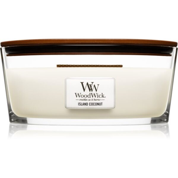 Woodwick Island Coconut lumânare parfumată cu fitil din lemn (hearthwick) 453 g-ro