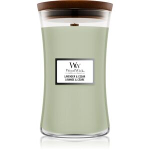 Woodwick Lavender & Cedar lumânare parfumată cu fitil din lemn 610 g-ro