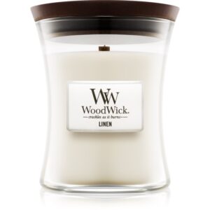 Woodwick Linen lumânare parfumată cu fitil din lemn 275 g-Țena