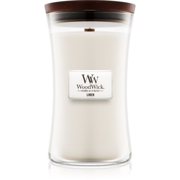 Woodwick Linen lumânare parfumată cu fitil din lemn 609.5 g-ro