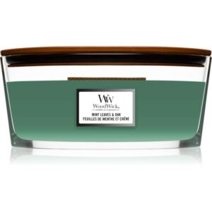 Woodwick Mint Leaves & Oak lumânare parfumată cu fitil din lemn (hearthwick) 453