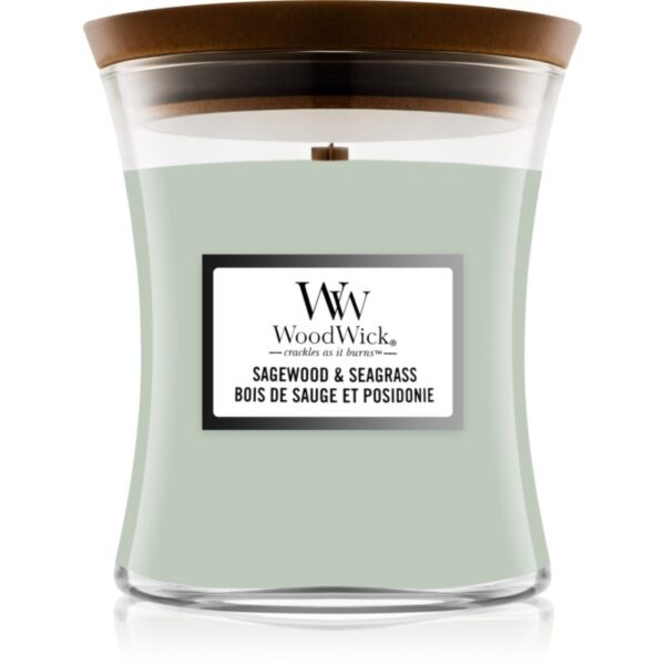 Woodwick Sagewood & Seagrass lumânare parfumată cu fitil din lemn 275 g-ro