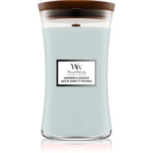 Woodwick Sagewood & Seagrass lumânare parfumată cu fitil din lemn 609 g-ro