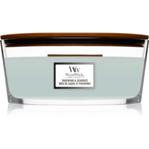 Woodwick Sagewood & Seagrass lumânare parfumată cu fitil din lemn (hearthwick) 453