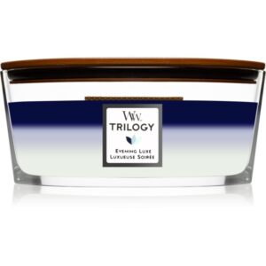 Woodwick Trilogy Evening Luxe lumânare parfumată cu fitil din lemn (hearthwick) 453