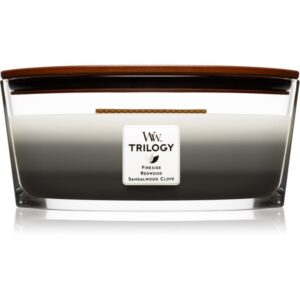Woodwick Trilogy Warm Woods lumânare parfumată cu fitil din lemn (hearthwick) 453.6 g-Țena