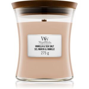 Woodwick Vanilla & Sea Salt lumânare parfumată cu fitil din lemn 275 g-ro