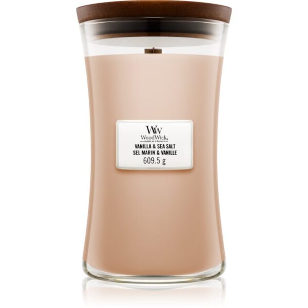 Woodwick Vanilla & Sea Salt lumânare parfumată cu fitil din lemn 609.5 g-ro