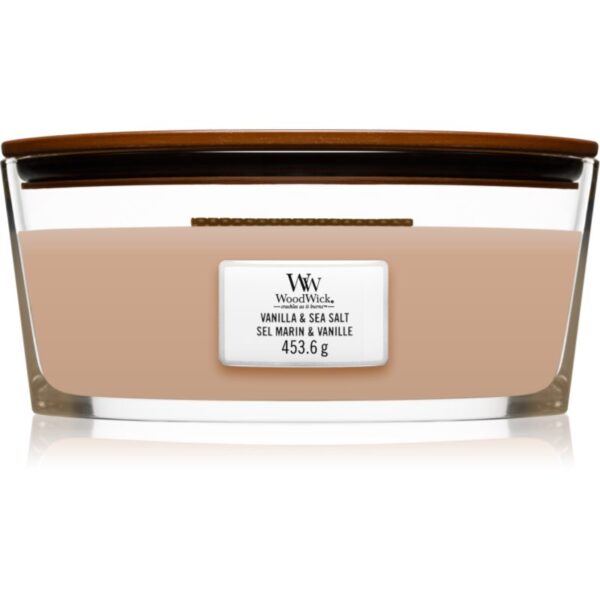 Woodwick Vanilla & Sea Salt lumânare parfumată cu fitil din lemn (hearthwick) 453.6 g-ro