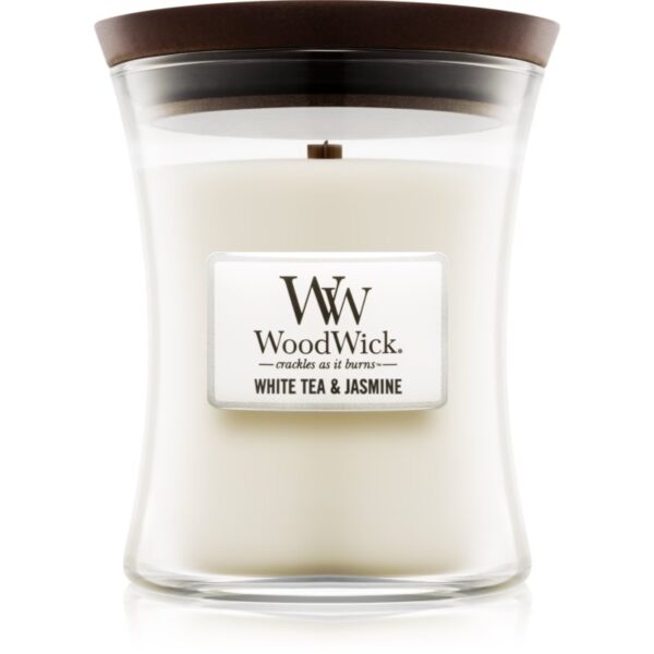 Woodwick White Tea & Jasmine lumânare parfumată cu fitil din lemn 275 g-Țena