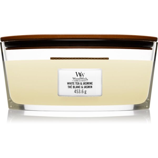 Woodwick White Tea & Jasmine lumânare parfumată cu fitil din lemn (hearthwick) 453.6 g-ro
