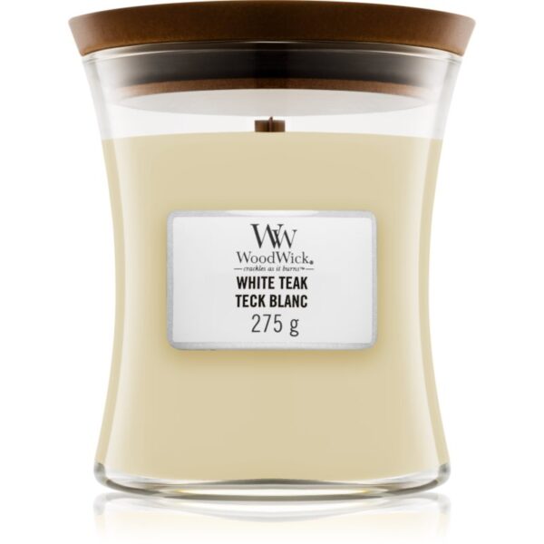 Woodwick White Teak lumânare parfumată  cu fitil din lemn 275 g-ro