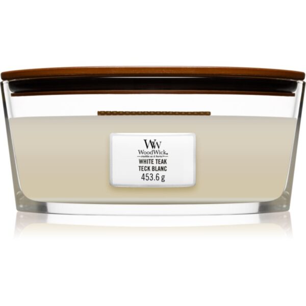 Woodwick White Teak lumânare parfumată cu fitil din lemn (hearthwick) 453.6 g-ro
