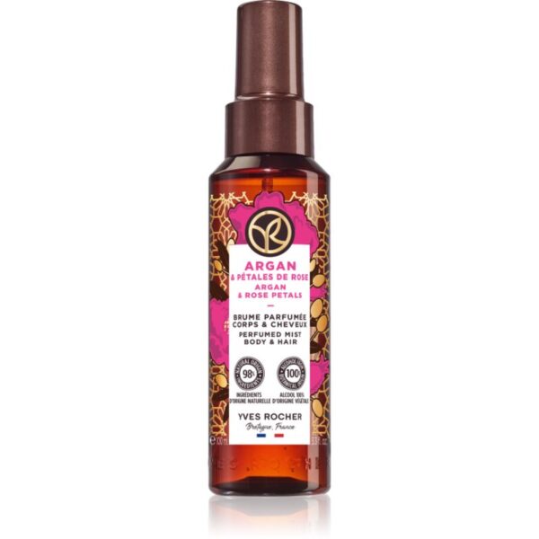 Yves Rocher Bain de Nature spray parfumat pentru corp și păr pentru femei Argan & Rose Petals 100 ml-ro