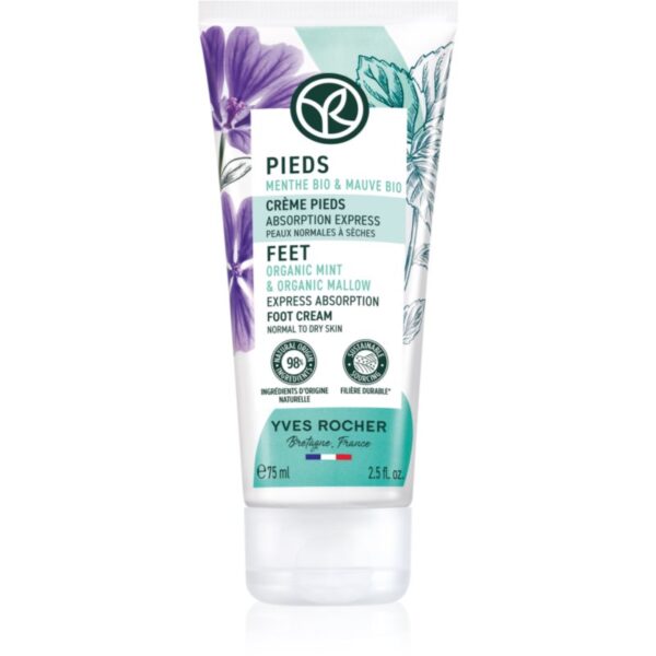 Yves Rocher Pieds crema nutritiva pentru picioare Organic Mint & Organic Mallow 75 ml-Țena