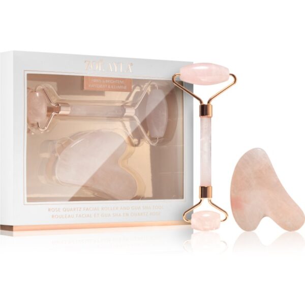 Zoë Ayla Rose Quartz Facial Roller And Gua Sha Tool set cadou faciale-Țena
