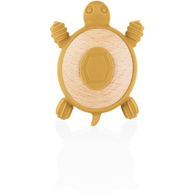 Zopa Silicone Wooden Teether Turtle jucărie pentru dentiție 0 m+ Mustard Yellow 1 buc-Țena