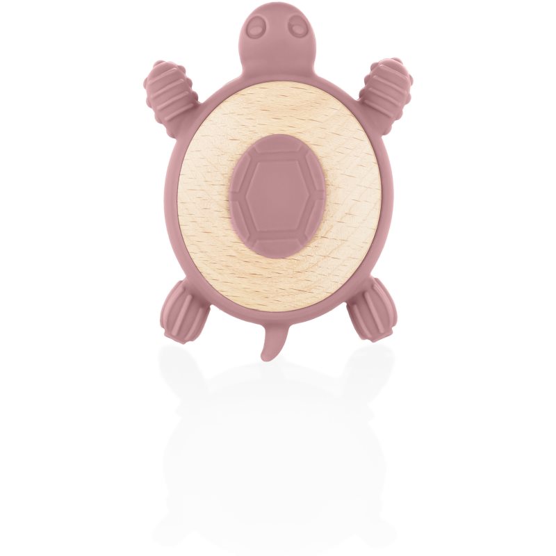 Zopa Silicone Wooden Teether Turtle jucărie pentru dentiție 0 m+ Old Pink 1 buc-Țena