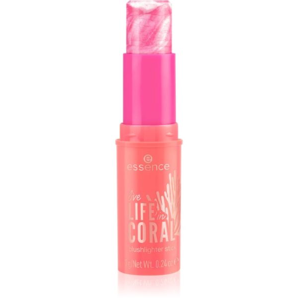 essence LIFE in CORAL blush cu efect iluminator stick culoare 01 Glowin' Coraltastic